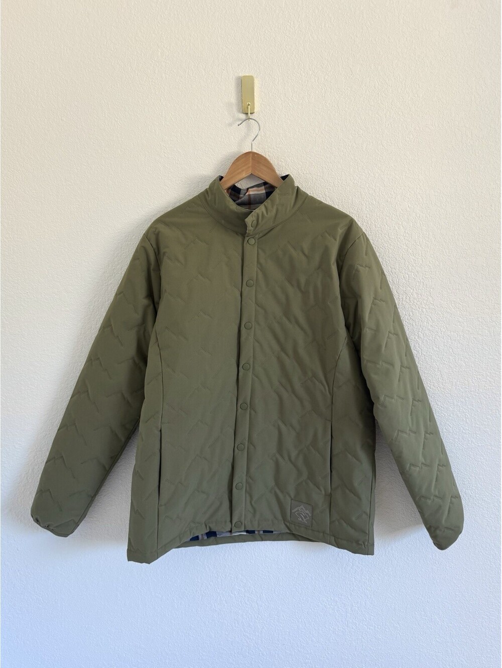 Rabbit Running Dawn To Dusk Quilted Shacket Green Flannel Wool Mens Large Jacket